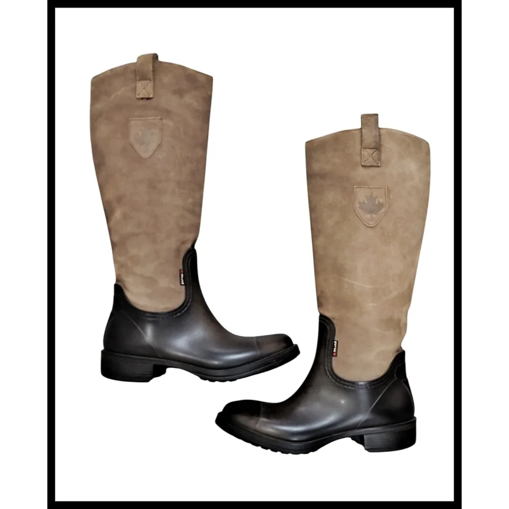 Pajar Tall Winter Rain Boots Zippered Tan Suede Brown Rubber Made in Romania 39